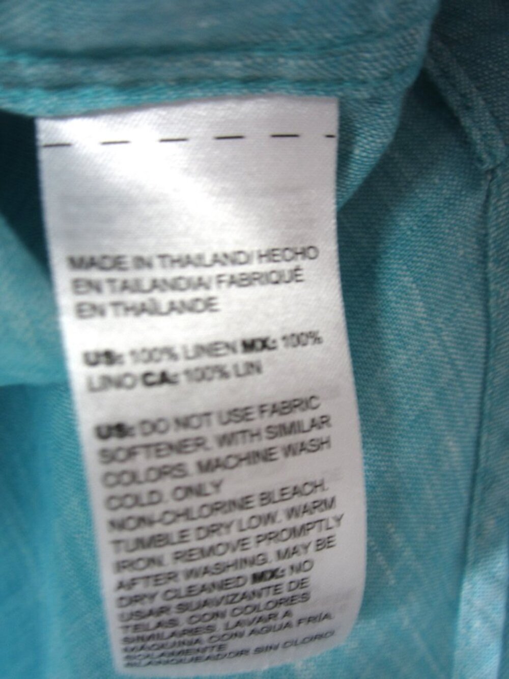 Chico's Size 3 US 16 XL No Iron Linen Button Top Women's Aqua Blue 3/4 Sleeve - Picture 6 of 10